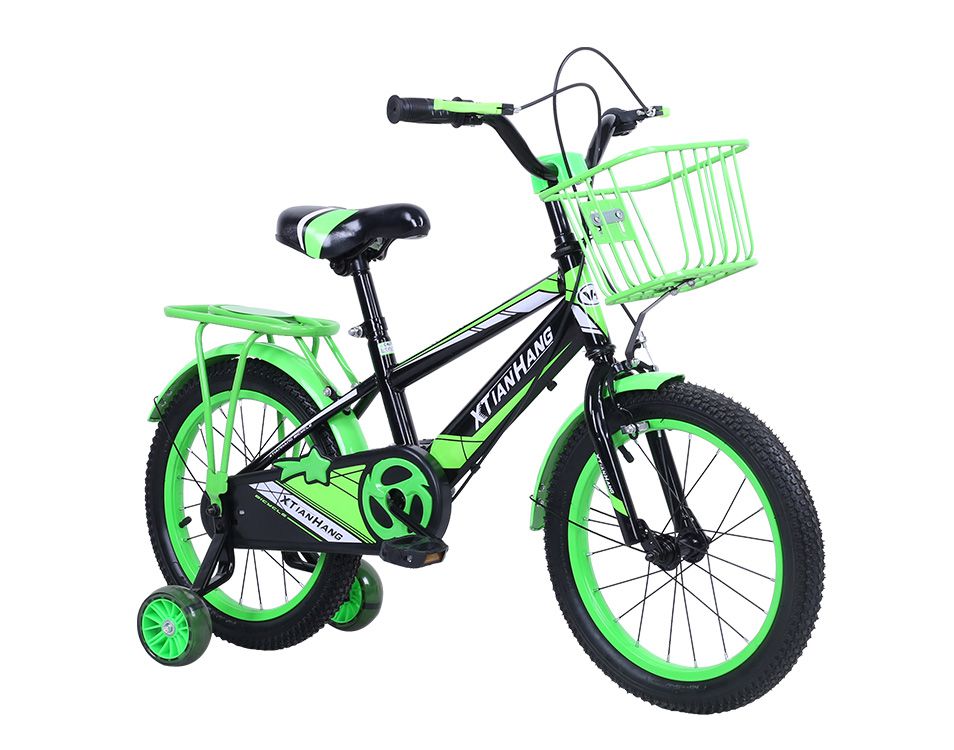 BICICLETA XTH 12"  STEEL FRAME . CONFORTABLE SADDLE; STEEL BASKET WITH FLASH TRAINING WHTEEL GREEN