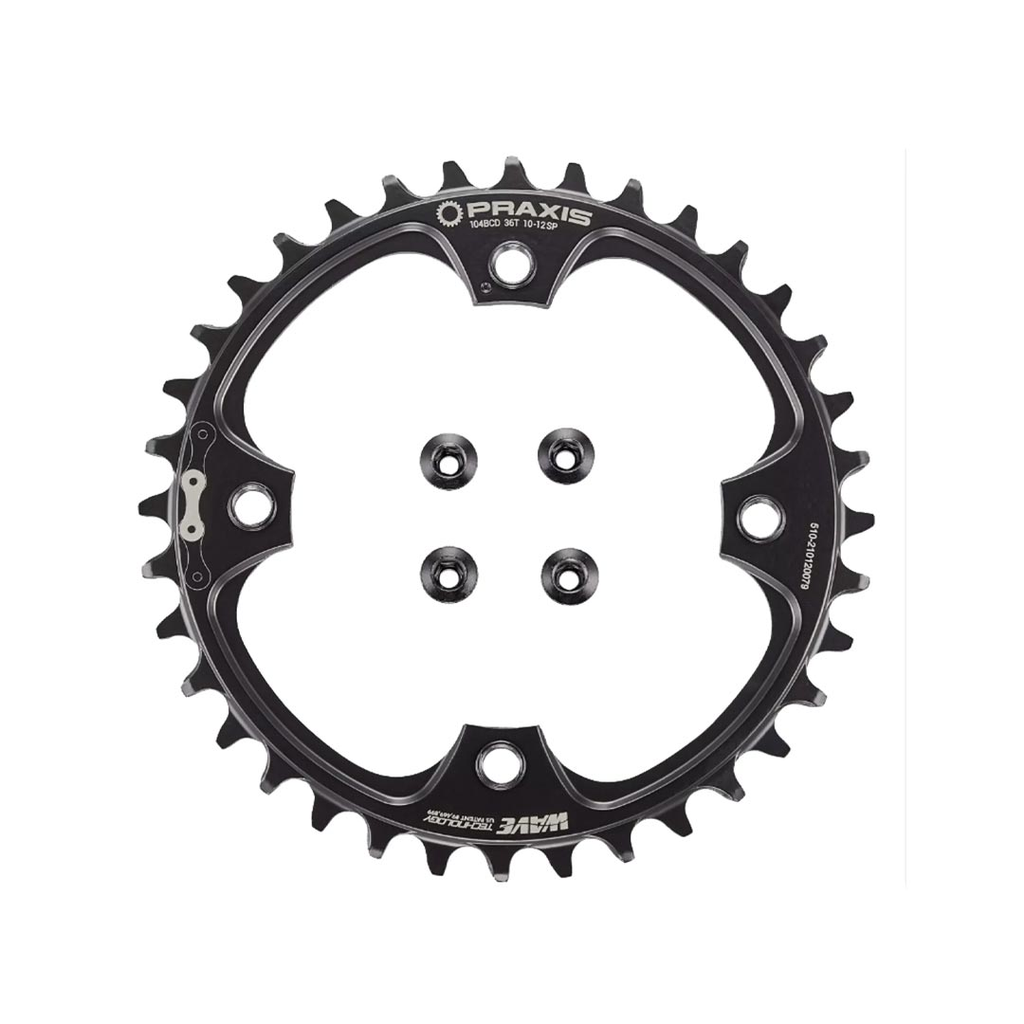 CADENA SPZ VADO CHR TURBO, 36T, 11/12-SPD, 104BCD, 1X RING, STEEL, W/ CHAINRING BOLTS, PRAXIS